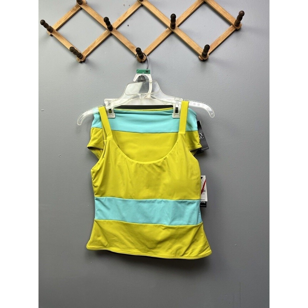 NY&C Tankini Swimsuit Womens Medium Green Blue Sweet‎ Pea Colorblock High Waist